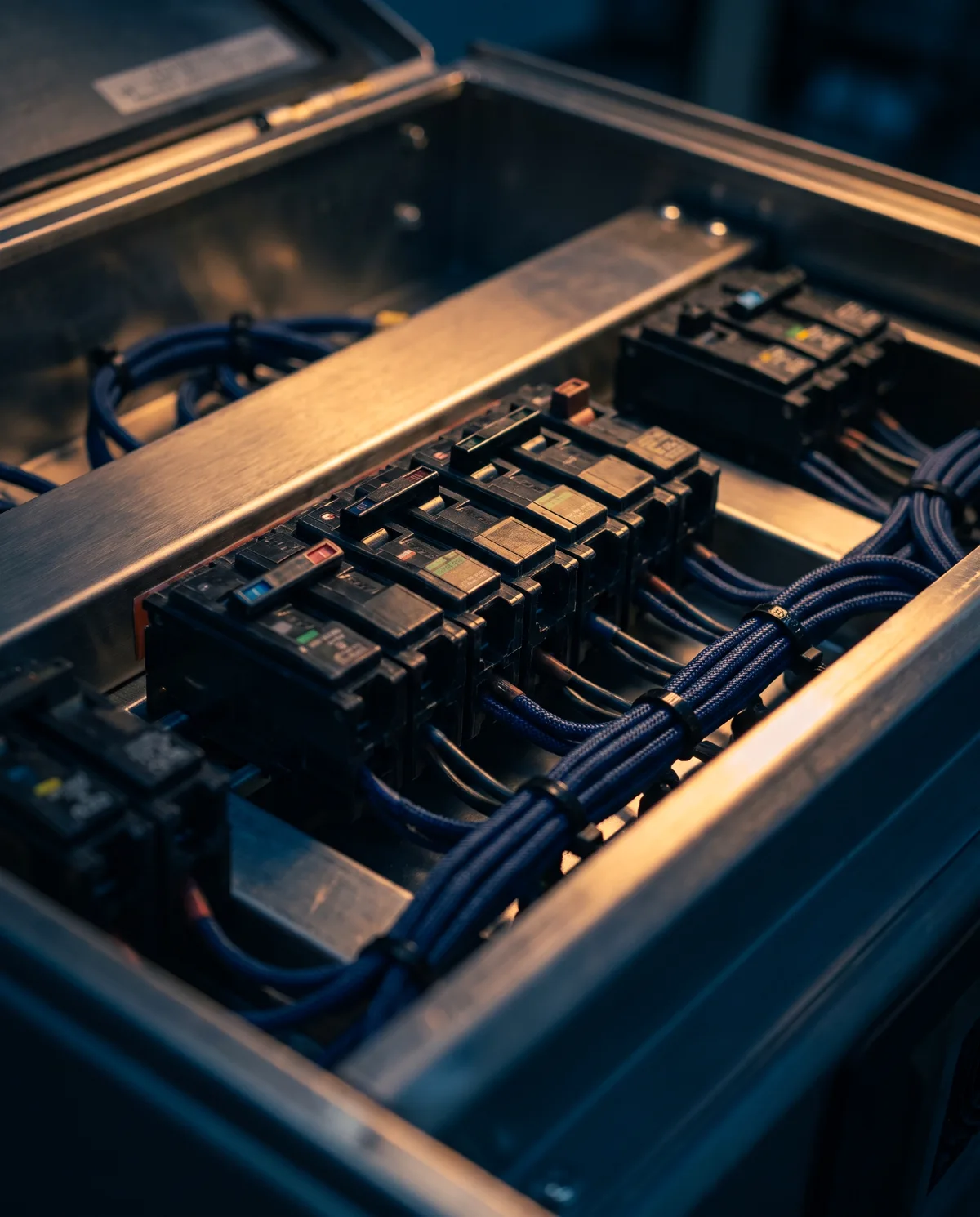 Modern electrical switchboard with neat cabling